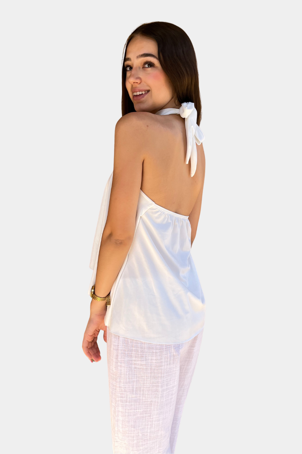 TOP FLUIDO CUELLO ALTO BLANCO