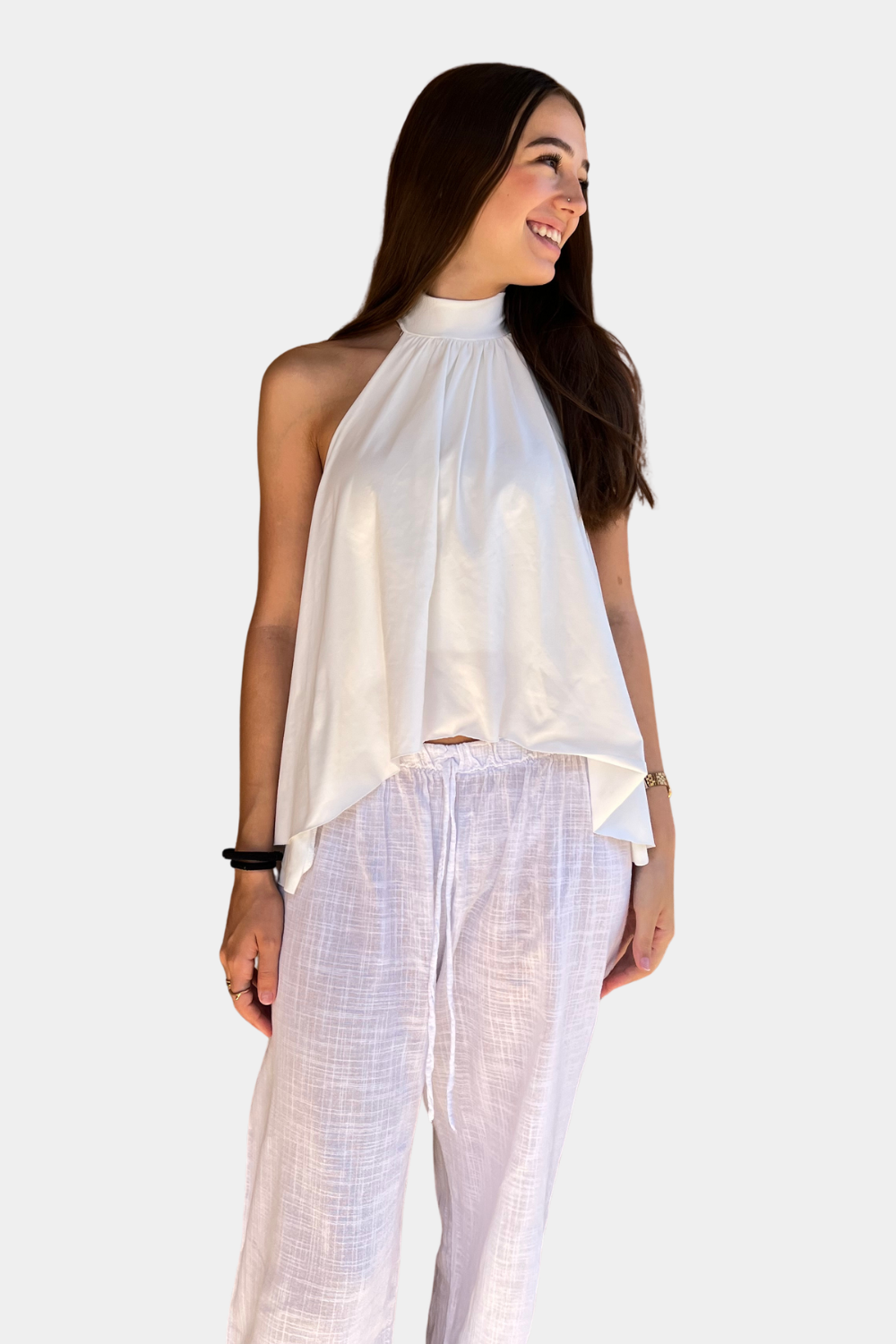 TOP FLUIDO CUELLO ALTO BLANCO
