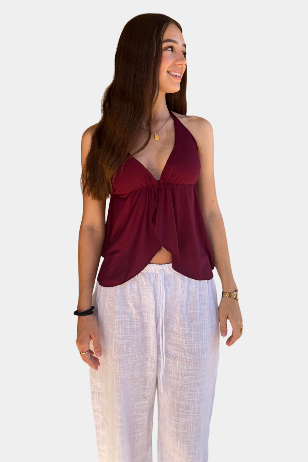 TOP DRAPEADO ESCOTE V GRANATE